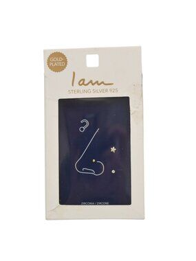 Gold Plated 925 Sterling Silver Star and Zirconia Nose Stud Set 3piece